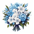 Colorful Bouquet of Mixed Flowers in blue white colors. Flat style icon illustration. Isolated on white background Royalty Free Stock Photo