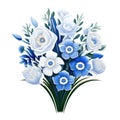 Colorful Bouquet of Mixed Flowers in blue white colors. Flat style icon illustration. Isolated on white background Royalty Free Stock Photo