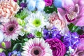 colorful bouquet of mixed flowers pink white blue purple Royalty Free Stock Photo