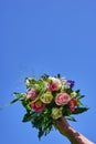 Colorful bouquet in the sunshine, which was put together from seasonal garden flowers Royalty Free Stock Photo