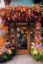 colorful boutique store front with flowers