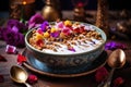 colorful bowl filled with granola and yogurt