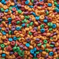 A colorful bowl of fruit loops cereal with milk4 Royalty Free Stock Photo