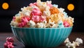 A colorful bowl of sweet, fresh, homemade marshmallow treats generated by AI Royalty Free Stock Photo