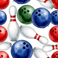 Colorful Bowling Balls and Pins Pattern Royalty Free Stock Photo
