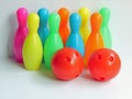Colorful bowling plastic toy for children playing, using for improve learning skill. Attractive kids to play development energy, i