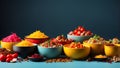 Colorful bowls of fresh vegetables and pasta and legumes. Generative AI Royalty Free Stock Photo