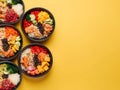 Colorful bowls of fresh vegetables and pasta and legumes. Generative AI Royalty Free Stock Photo