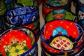 Colorful bowls at Mexican pottery market.