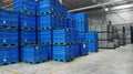 The colorful boxes (blue) stocked in the warehouse Royalty Free Stock Photo