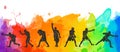 Colorful boxing illustration. Bright silhouettes of boxers men.