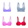 Colorful bra icons set cartoon vector. Female underwear style