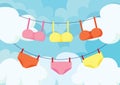 Bra and underpants colorful in the cloud sky background