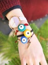 Colorful bracelets advertisement with greek evil eye