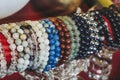 Colorful bracelets with semi-precious healing stone beads Royalty Free Stock Photo