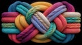 Colorful braided rope knot toy in macro view Royalty Free Stock Photo