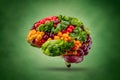 Colorful brain composed of vegetables, veganism and environmentalism concept