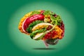 Colorful brain composed of vegetables, veganism and environmentalism concept