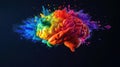 Human Brain Explodes With Vibrant Colorful Powder Against Dark Background Royalty Free Stock Photo