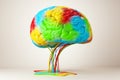 A colorful brain model melting onto a plain background, representing a creative concept in artistic style. 3D Rendering
