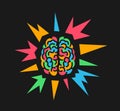 Colorful brain because of psychedelics and hallucinogenic substance, epilepsy and epileptic seizure Royalty Free Stock Photo