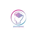 Colorful brainwave logo design template. Outlined people head with pulse signal wave logo concept. Blue Magenta violet purple