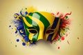 Colorful Brazil carnival festival background: the mask and confetti created with Ai generative technology