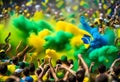 colorful brazilian flag green yellow blue color holi paint powder explosion on isolated white Royalty Free Stock Photo