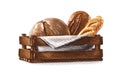 colorful bread composition in basket Hand drawing sketch engraving illustration style