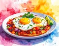 Colorful Breakfast Plate with Fried Eggs and Vegetables Royalty Free Stock Photo