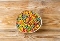 Colorful Breakfast Rings Pile, Fruit Loops, Fruity Cereal Rings, Colorful Corn Cereals Royalty Free Stock Photo