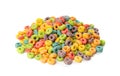 Colorful Breakfast Rings Pile Isolated. Fruit Loops, Fruity Cereal Rings, Colorful Corn Cereals Royalty Free Stock Photo