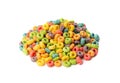 Colorful Breakfast Rings Pile Isolated. Fruit Loops, Fruity Cereal Rings, Colorful Corn Cereals Royalty Free Stock Photo