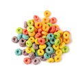 Colorful Breakfast Rings Pile Isolated. Fruit Loops, Fruity Cereal Rings, Colorful Corn Cereals Royalty Free Stock Photo