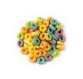 Colorful Breakfast Rings Pile Isolated. Fruit Loops, Fruity Cereal Rings, Colorful Corn Cereals Royalty Free Stock Photo