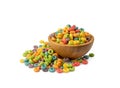 Colorful Breakfast Rings Pile Isolated. Fruit Loops, Fruity Cereal Rings, Colorful Corn Cereals Royalty Free Stock Photo