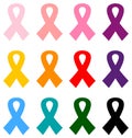 Colorful Breast cancer ribbons icon set