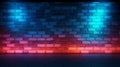 A colorful brick wall illuminated by blue and red lights Royalty Free Stock Photo