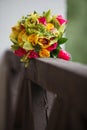 Colorful bridal bouquet. wedding day, bride accessories Royalty Free Stock Photo