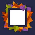 Bright autumn fall seasonal frame background with paper cut style maple leaves vector illustration