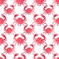 Colorful bright beautiful lovely summer sea tasty delicious pattern of red crabs watercolor hand illustration