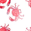 Colorful bright beautiful lovely summer sea tasty delicious pattern of red crabs watercolor hand illustration