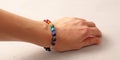 Colorful bright bracelet. Bracelet made of stones on hand from natural stone Colorful bright. Bracelet made of natural stones.