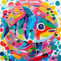 Colorful cartoon fish underwater. Generative AI Royalty Free Stock Photo