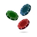 Colorful bright casino chips for poker or roulette. Elements to design logo, website or banner. Vector illustration
