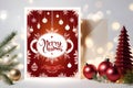 Colorful bright Christmas greeting card merry christmas lettering with Winter holiday composition Royalty Free Stock Photo