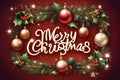 Colorful bright Christmas greeting card merry christmas lettering with Winter holiday composition Royalty Free Stock Photo