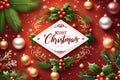 Colorful bright Christmas greeting card merry christmas lettering with Winter holiday composition Royalty Free Stock Photo