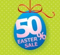 Colorful bright Easter Sale background poster with egg and discount percentage.