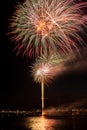 Colorful Bright Fireworks with reflection Bursting over Providence, RI Royalty Free Stock Photo